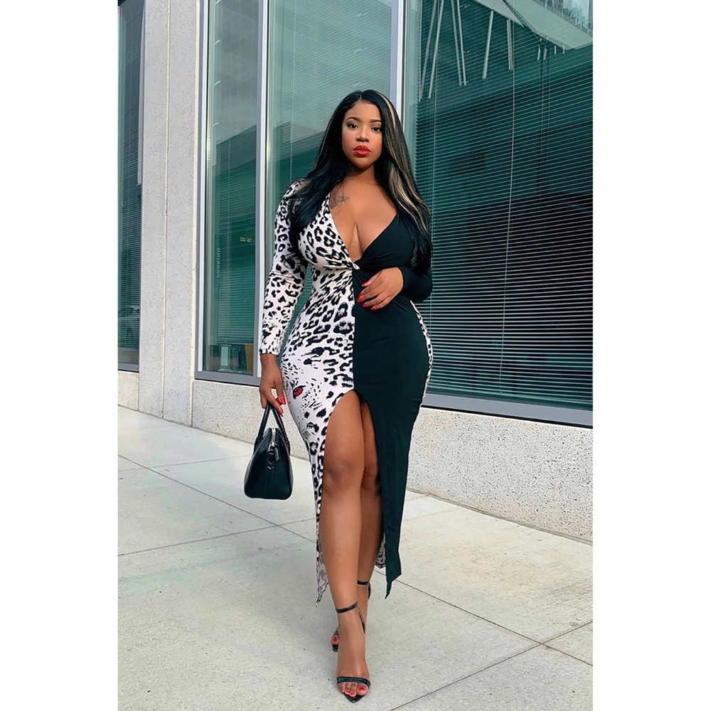 Leopard High Front Slit Maxi Dress